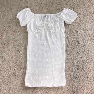 White Ruched Off-the-Shoulder Bodycon Dress-L